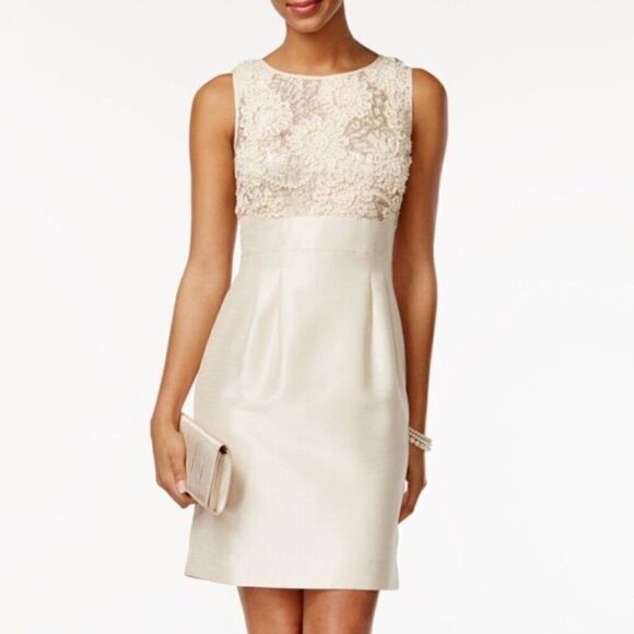 TAHARI ARTHUR S. LEVINE LILY CHAMPAGNE SEQUIN‎ SLEEVELESS SHEATH DRESS 12 - Picture 8 of 13